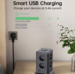 شريط طاقة 8 AC + 4 USB – 5 أمتار، حماية زيادة تيار، أسود - الصورة 5
