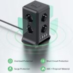 شريط طاقة 8 AC + 4 USB – 5 أمتار، حماية زيادة تيار، أسود - الصورة 4