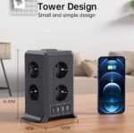 شريط طاقة 8 AC + 4 USB – 5 أمتار، حماية زيادة تيار، أسود - الصورة 2