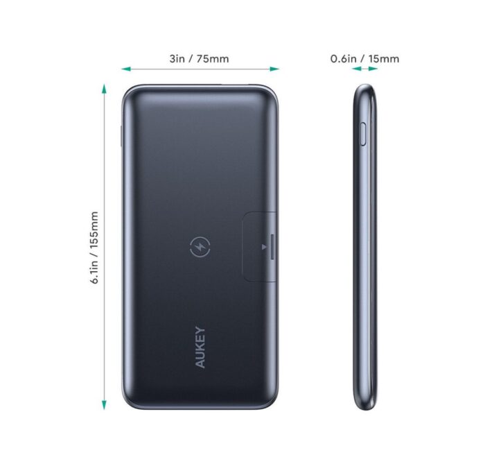 ⁦باور بانك Aukey 10000 مللي أمبير/ساعة مع شحن لاسلكي وحامل هاتف قابل للطي⁩ - الصورة ⁦7⁩