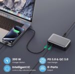 شاحن USB-C 200 واط GaN III – موزع شحن سريع مع 8 منافذ لجميع الأجهزة - الصورة 6