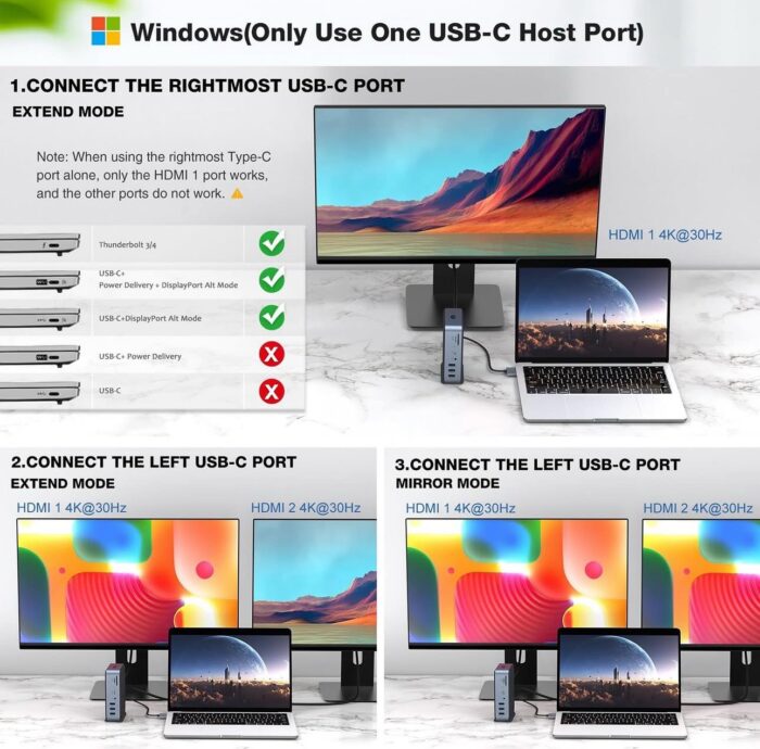 ⁦محطة إرساء USB-C HOPDAY 15 في 1 لشاشات متعددة وشحن سريع لأجهزة الكمبيوتر⁩ - الصورة ⁦3⁩