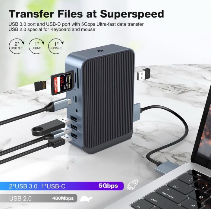 ⁦محطة إرساء USB-C HOPDAY 15 في 1 لشاشات متعددة وشحن سريع لأجهزة الكمبيوتر⁩ - الصورة ⁦6⁩