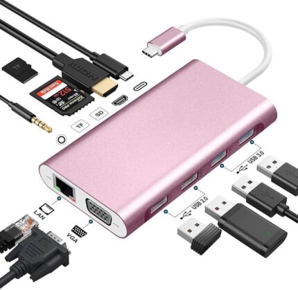 قاعدة إرساء USB-C YLSCI 11 في 1 بمنفذ HDMI وVGA وUSB متعدد الاستخدامات