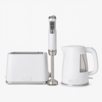 مجموعة إفطار بيضاء 3 في 1 غلاية محمصة خلاط تصميم أنيق