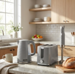 ⁦مجموعة إفطار رمادي 3 في 1 غلاية محمصة خلاط⁩ - الصورة ⁦2⁩