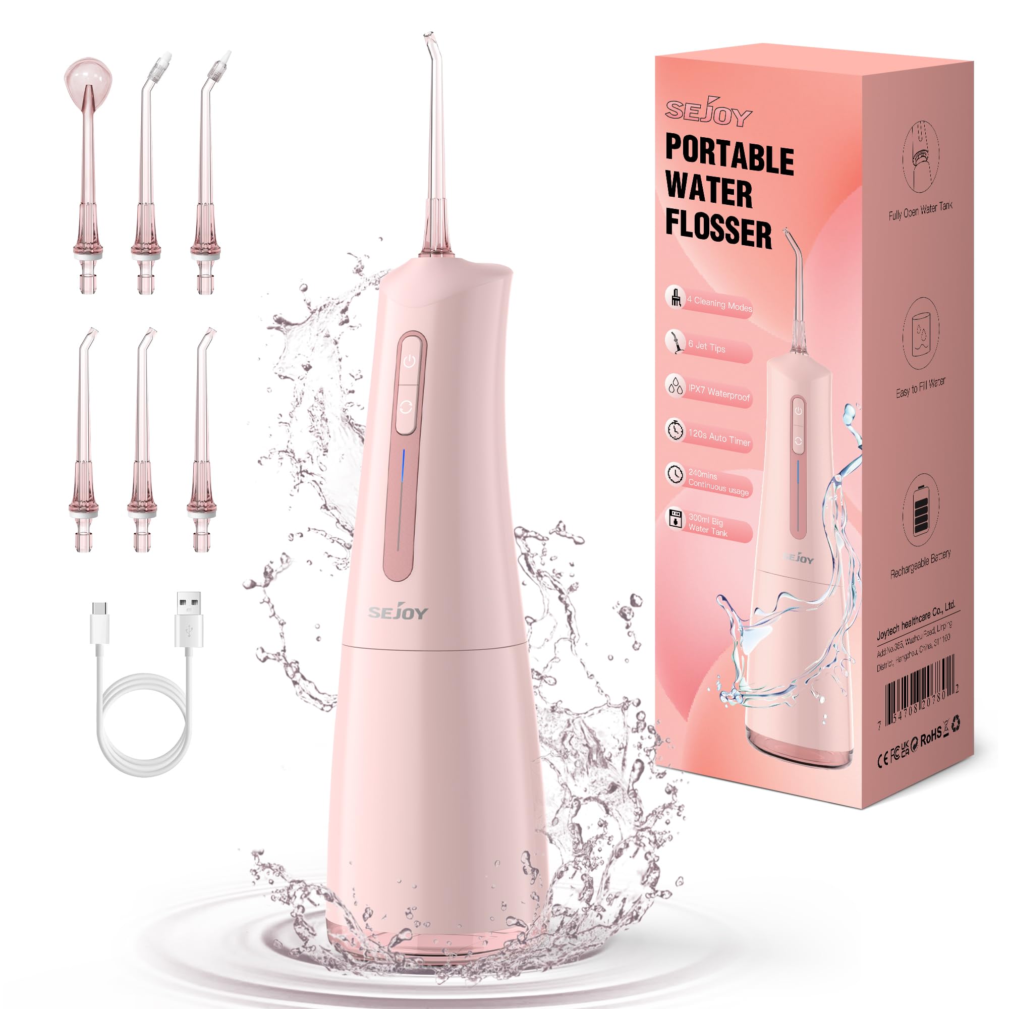 IMG_9220 جهاز تنظيف الأسنان بالماء SEJOY وردي سعة 300ml - الصورة 1